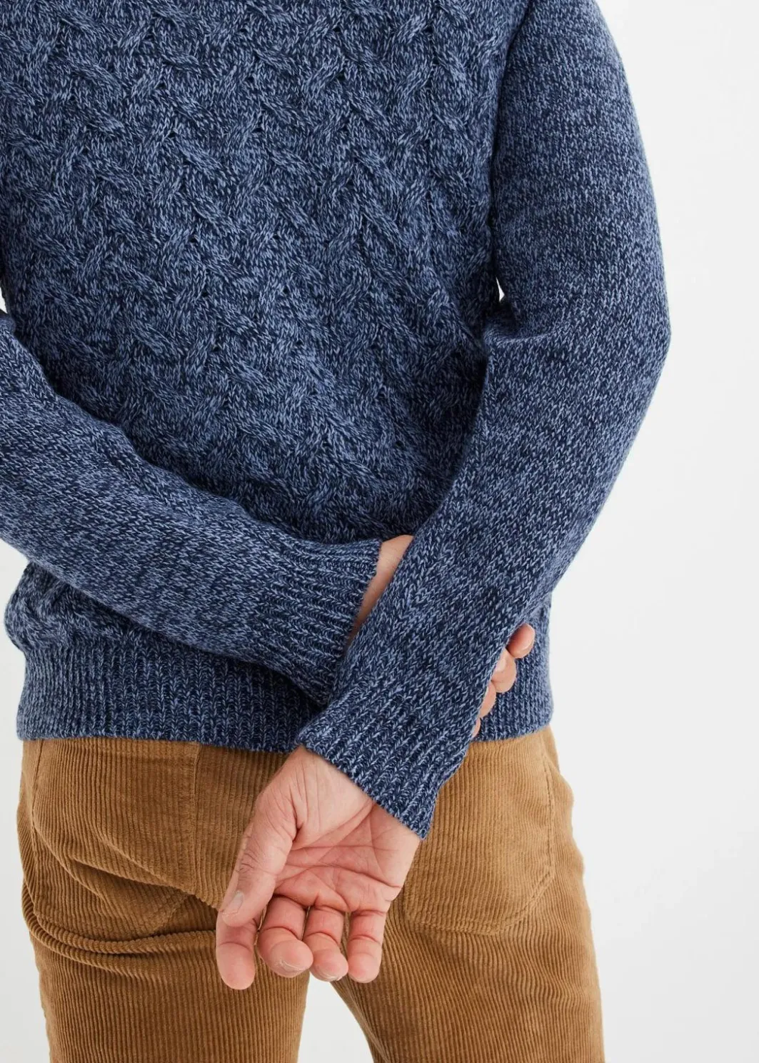 Herren bonprix Pullover & Strickjacken|Große Größen|Zopfstrick Troyer-Pullover mit Wollanteil