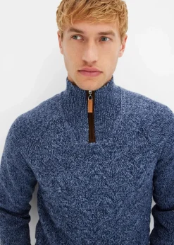 Herren bonprix Pullover & Strickjacken|Große Größen|Zopfstrick Troyer-Pullover mit Wollanteil